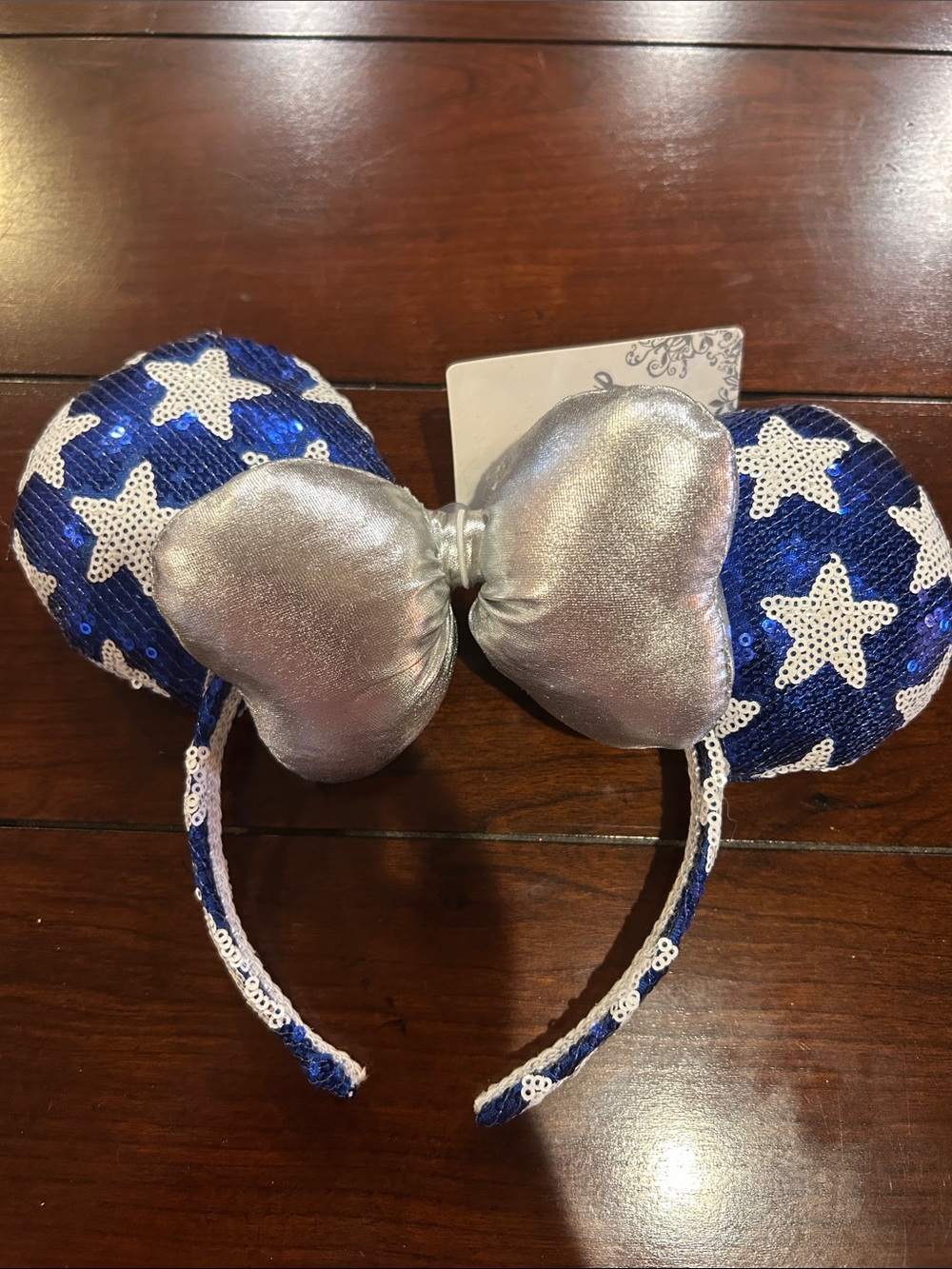 Star Sequin Mouse Ears Headband with Silver Bow